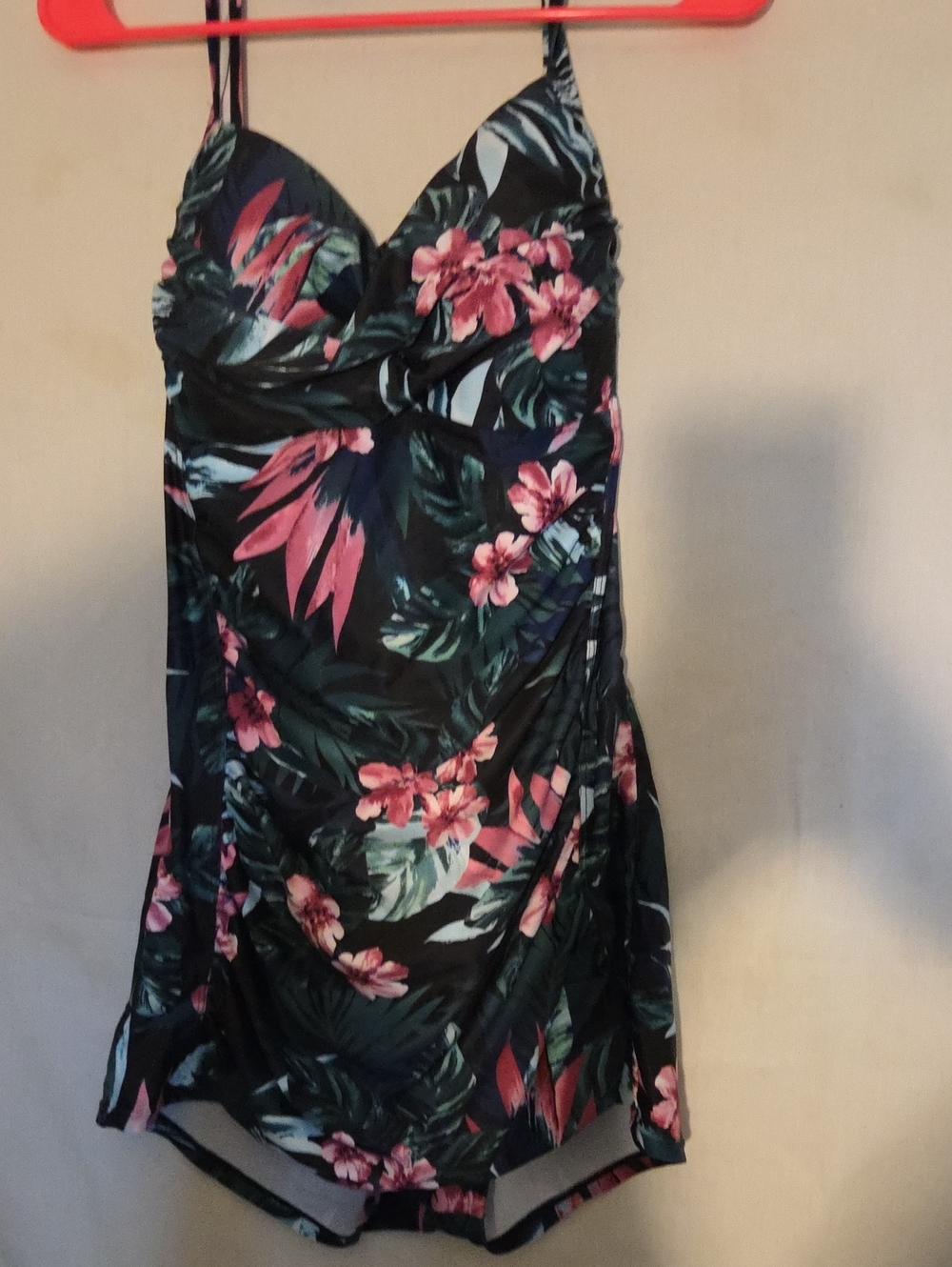 Tropical Floral One-Piece Swimdress - Pink & Green